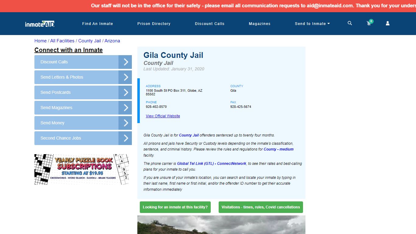 Gila County Jail - Inmate Locator - Globe, AZ