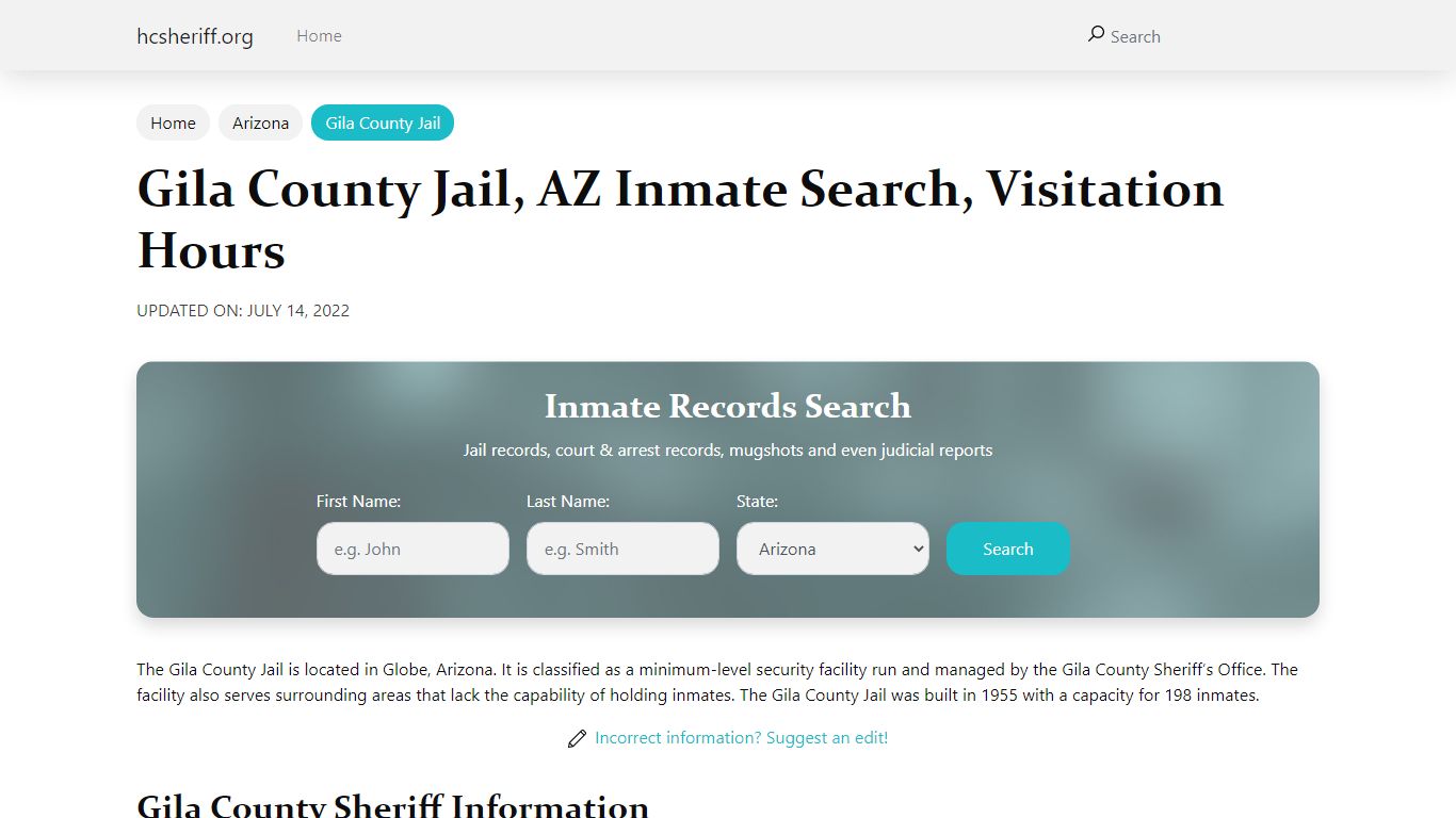 Gila County Jail, AZ Inmate Search, Visitation Hours